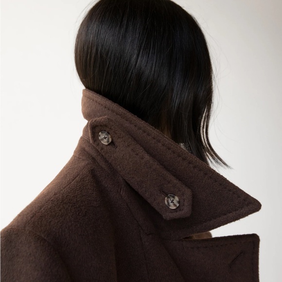 OAK + FORT Dark Brown Double-Breasted Pea Coat - Picture 3 of 4